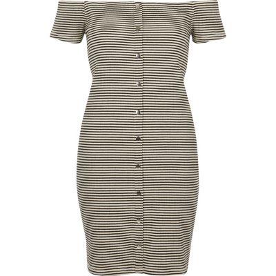 River Island Womens White And Stripe Bardot Bodycon Dress