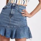 River Island Womens Frill Hem Denim Mini Skirt