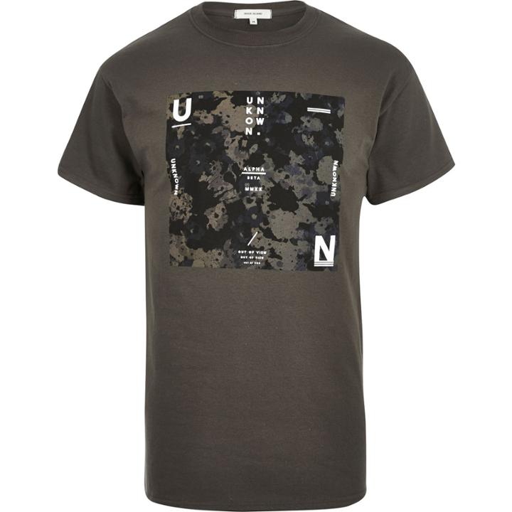 River Island Mensdark Camo Slogan Print T-shirt