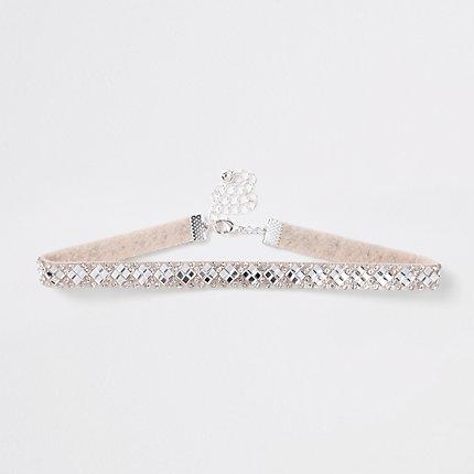 River Island Womens White Rhinestone And Sequin Embellished Choker