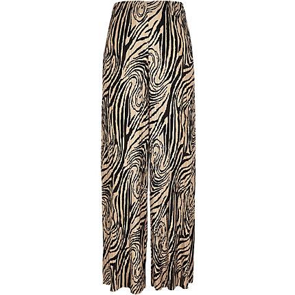 River Island Womens Petite Zebra Print Plisse Trousers
