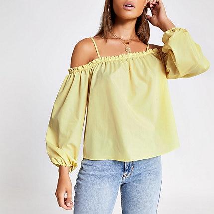 River Island Womens Long Puff Sleeve Bardot Top