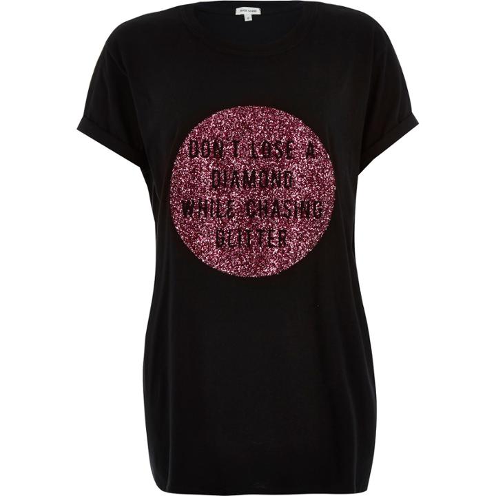 River Island Womens Glittery Print Oversized T-shirt