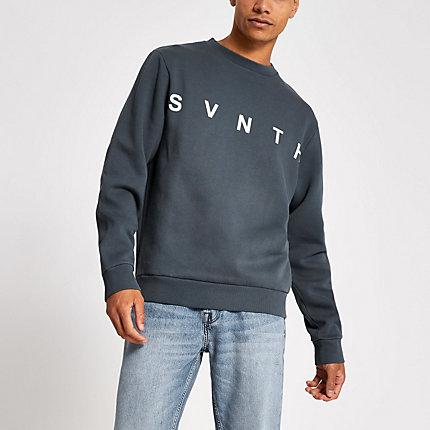 River Island Mens Svnth Embroidered Crew Neck Sweatshirt