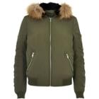 River Island Womens Faux Fur Hooded Bomber Jacket
