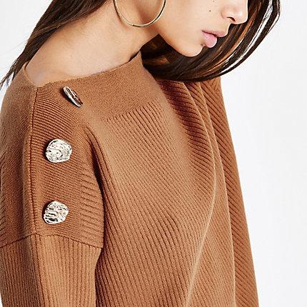 River Island Womens Boat Neck Button Detail Sweater