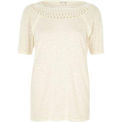 River Island Womens Crochet Neck T-shirt