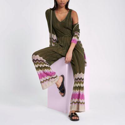 River Island Womens Ri Studio Stripe Knit Wide Leg Jumpsuit