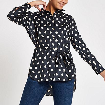 River Island Womens Spot Tie Waist Loose Fit Shirt
