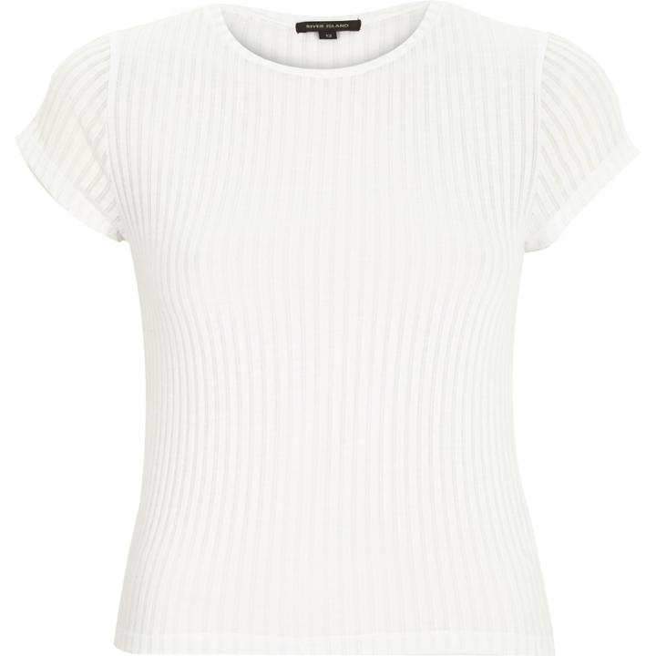 River Island Womens White Cap Sleeve Sheer Ribbed T-shirt