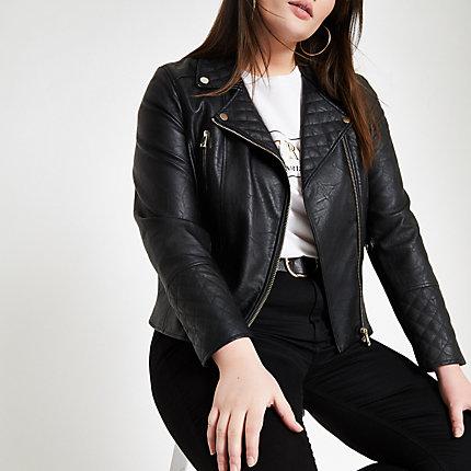 River Island Womens Plus Faux Leather Quilted Biker Jacket