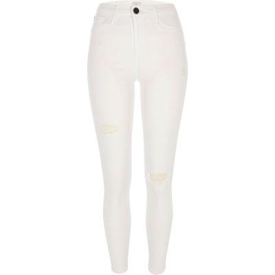 River Island Womens White Molly Ripped Skinny Jeggings
