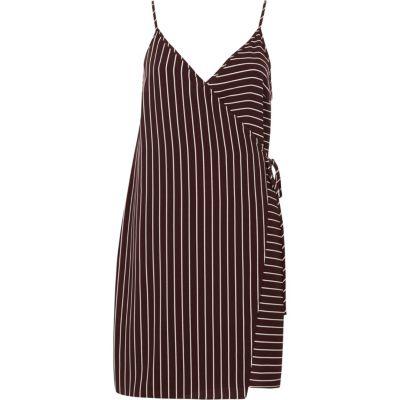 River Island Womens Stripe Wrap Front Cami Slip Dress