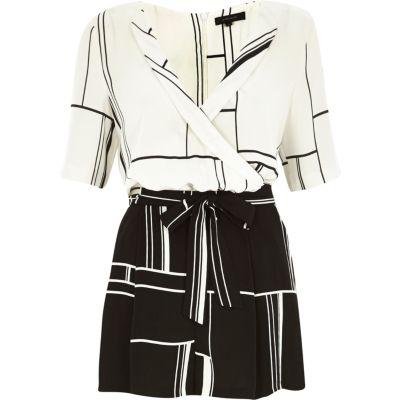 River Island Womens White Abstract Print Wrap Front Romper