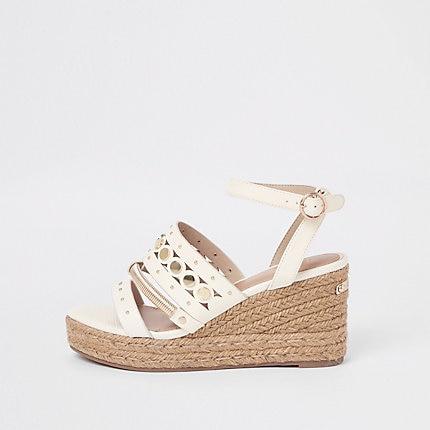 River Island Womens White Trim Espadrille Wedges