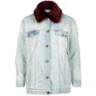 River Island Womens Fur Collar Oversized Denim Jacket