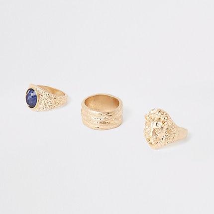 River Island Womens Gold Colour Lion Ring Multipack