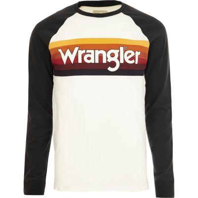 River Island Mens White Wrangler Logo Front Raglan T-shirt