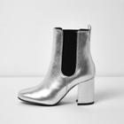 River Island Womens Silver Leather Block Heel Ankle Boots