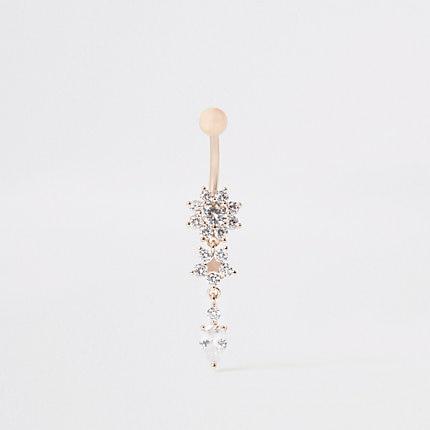 River Island Womens Rose Gold Colour Floral Dangle Belly Bar