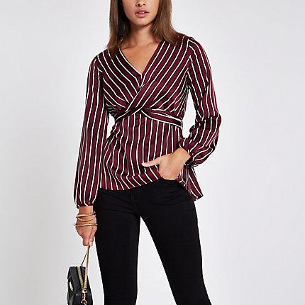River Island Womens Stripe Cross Front Tie Back Blouse