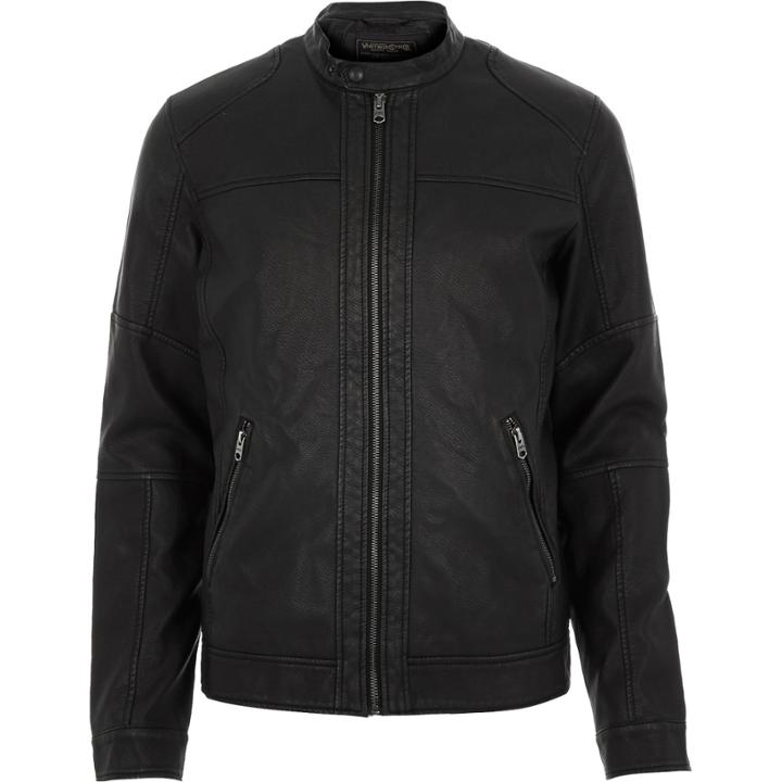 River Island Mensblack Jack & Jones Vintage Biker Jacket