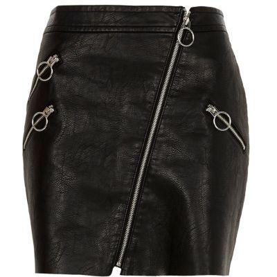 River Island Womens Faux Leather Patent Hoop Zip Mini Skirt