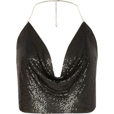 River Island Womens Chainmail Halter Cowl Neck Top