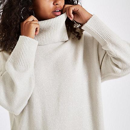 River Island Womens Glitter Oversized Roll Neck Sweater