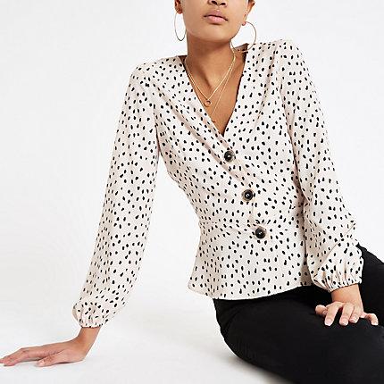 River Island Womens Spot Long Sleeve Tea Top