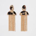 River Island Womens Gold Tone Leopard Tassel Earrings