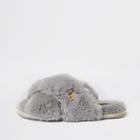 River Island Womens Faux Fur Cross Over Mule Slipper