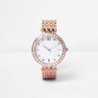 River Island Womens Rose Gold Tone Embellished Chain Watch