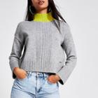 River Island Womens Blocked High Neck Cropped Knitted Jumper