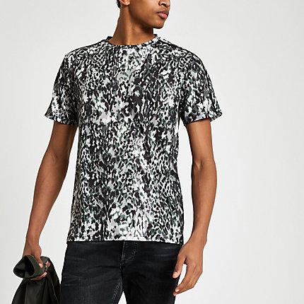 River Island Mens Animal Print Slim Fit Mesh T-shirt