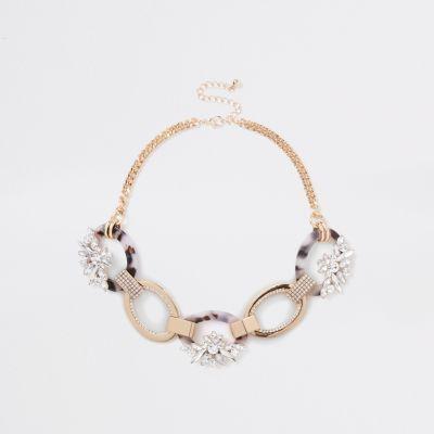 River Island Womens Gold Tone Oval Interlinked Diamante Necklace