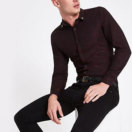 River Island Mens Jacquard Print Skull Slim Fit Shirt