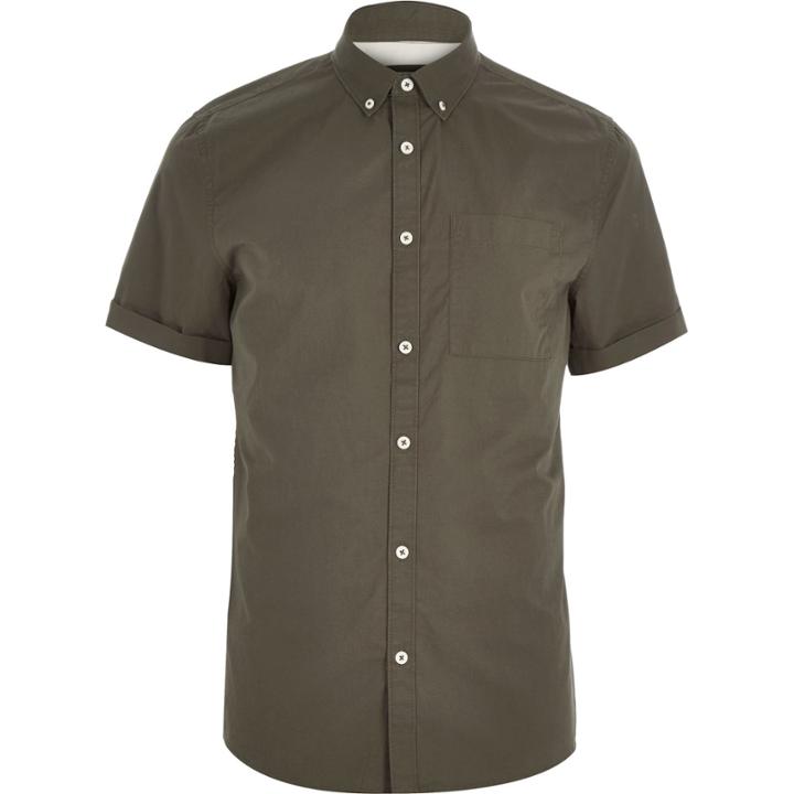 River Island Menskhaki Twill Short Sleeve Shirt