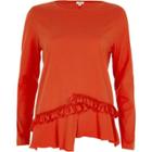 River Island Womens Split Frill Hem Long Sleeve T-shirt
