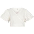 River Island Womens Denim Wrap Frayed Trim Crop Top