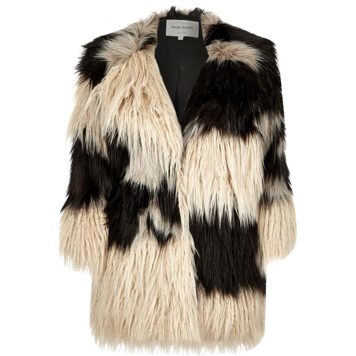 River Island Womens Patchwork Shaggy Faux Fur Coat