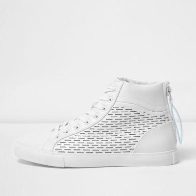 River Island Menswhite Zip Heel Hi Top Sneakers