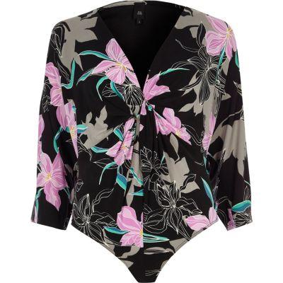 River Island Womens Floral Print Ring Front Bodysuit