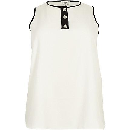 River Island Womens Plus White Pearl Button Sleeveless Top