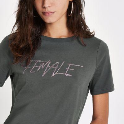 River Island Womens Sequin 'female' Print T-shirt