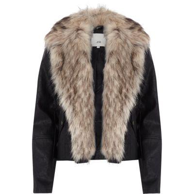 River Island Womens Fur Trim Biker Jacket