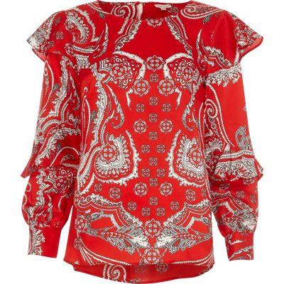 River Island Womens Paisley Print Long Sleeve Frill Top