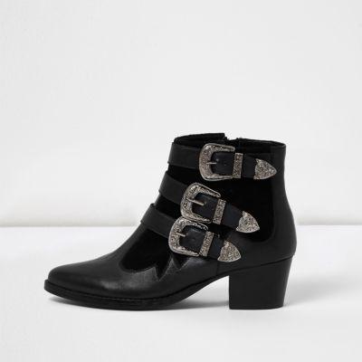 River Island Womens Leather Wide Fit Buckle Boots