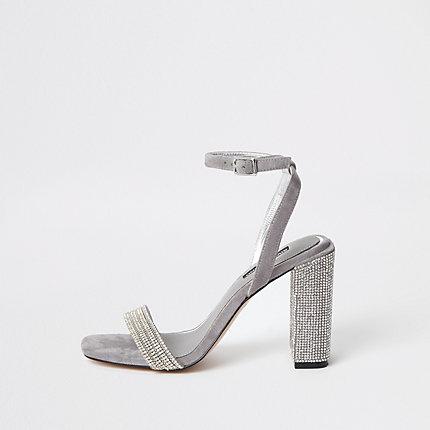 River Island Womens Diamante Embellished Block Heel Sandal