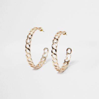River Island Womens Gold Tone Chain Link Hoop Earrings